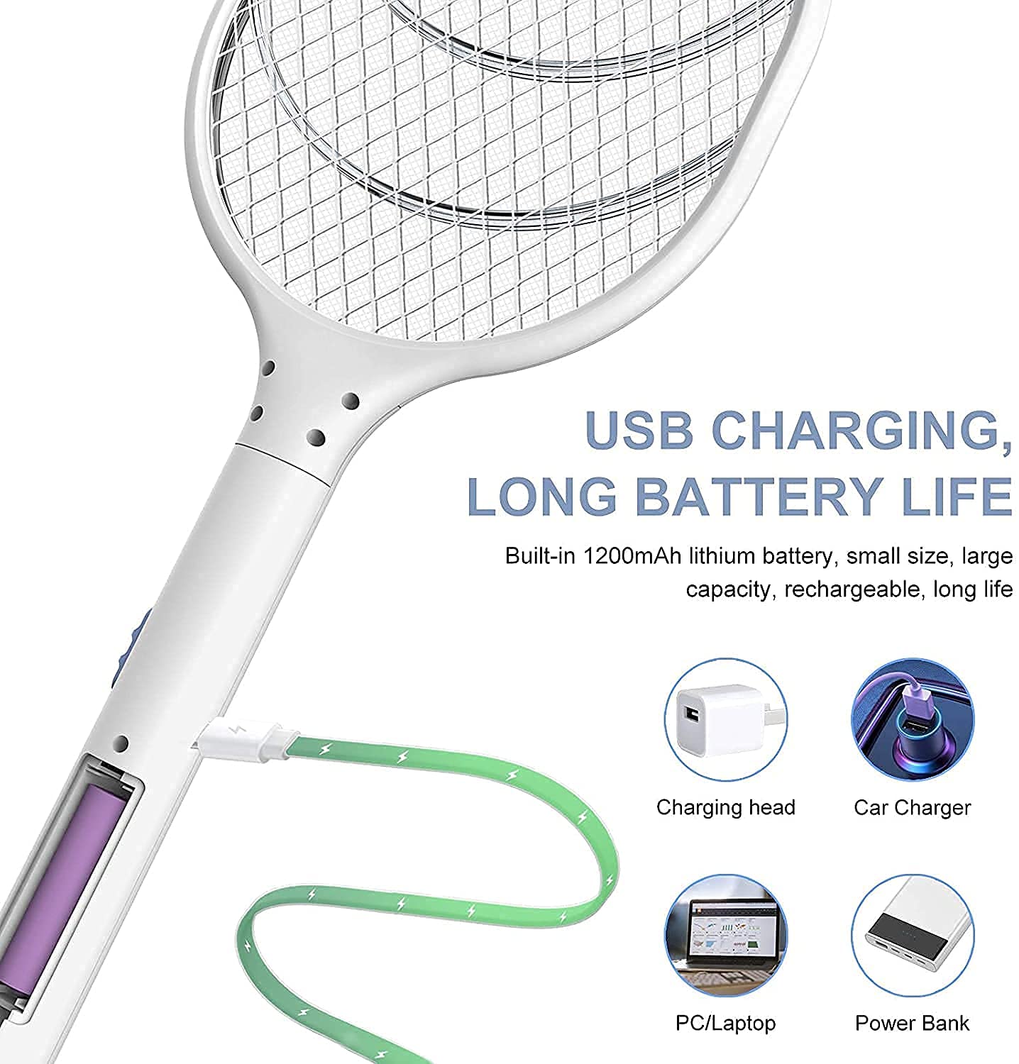 Raquette Anti-Moustiques Rechargeable 2 en 1