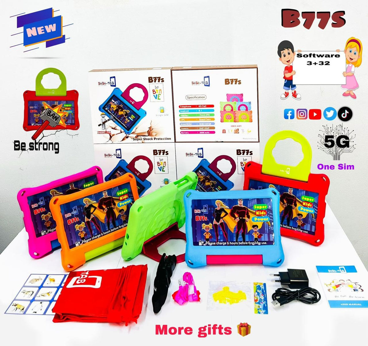 Tablette Éducative Enfant B77S – Écran 7’’ HD – Android 8.1 – 3 Go RAM – 32 Go – Ultra Résistante