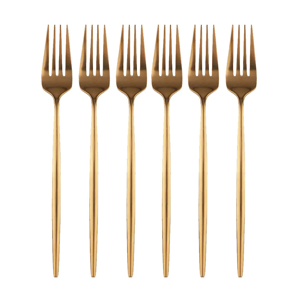 Lot De 6 Fourchettes A Dîner Dorées Design British Slim - Acier Inoxydable - Couleur Or