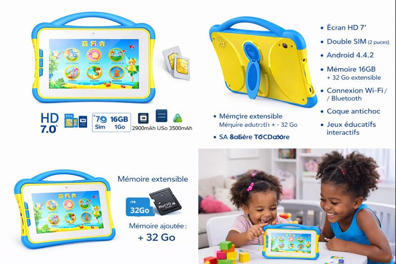 Tablette Éducative Enfant Tab B66 – Écran 7’’ HD – Android – 16GB – Antichoc – Double SIM