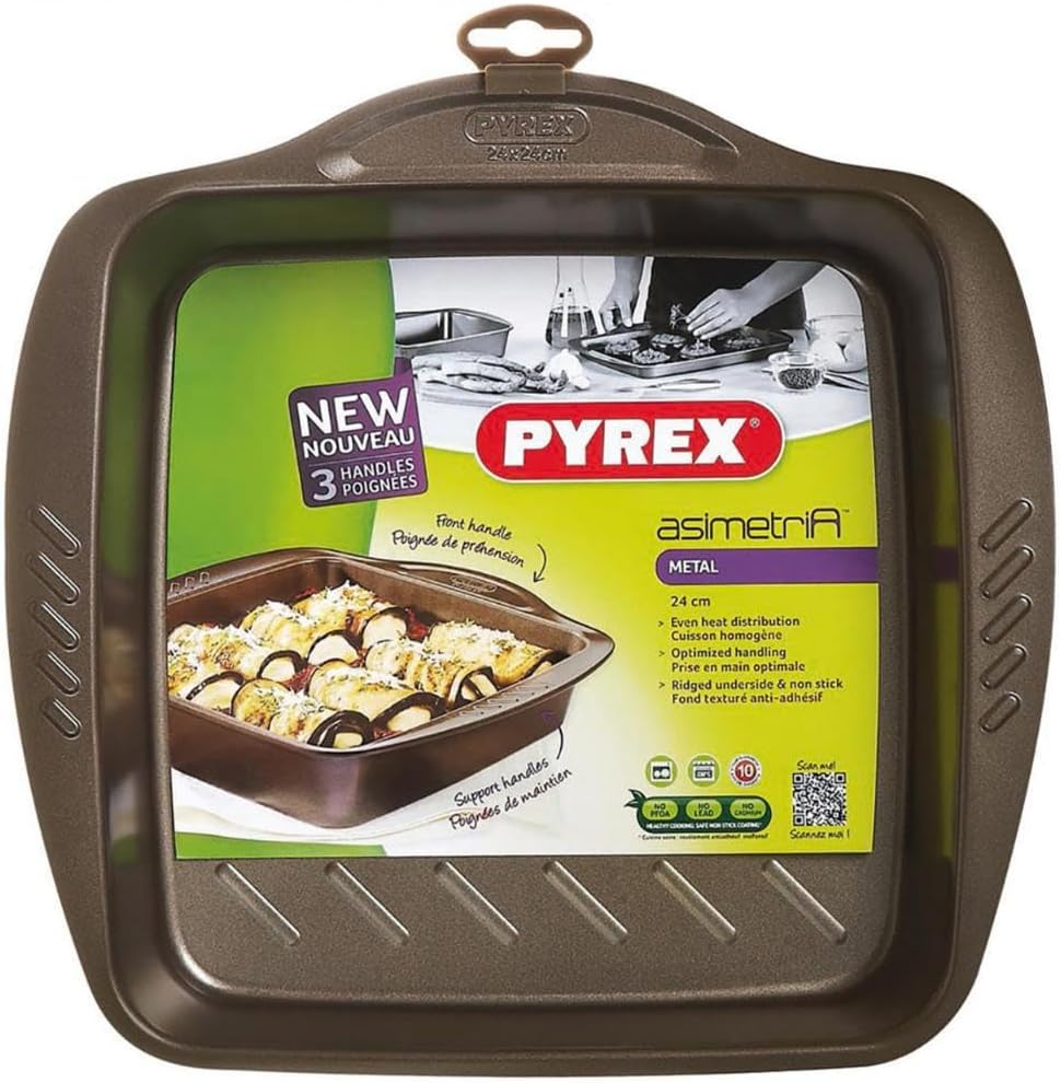 AsimetriA – Plat à Four Carré Anti-adhésif 24 x 24 cm - 2,6 L – Acier Haute Qualité