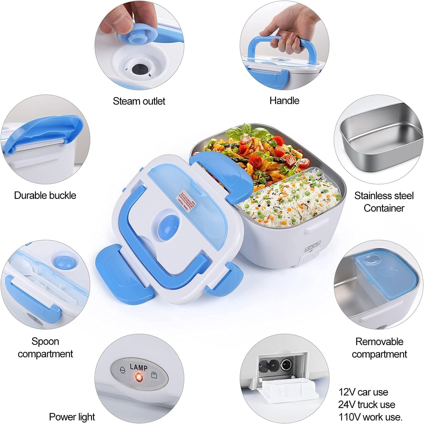 Boîte Chauffante Repas - Lunch Box Electrique - 1,5 L - Acier Inoxydable Amovible - 40 W