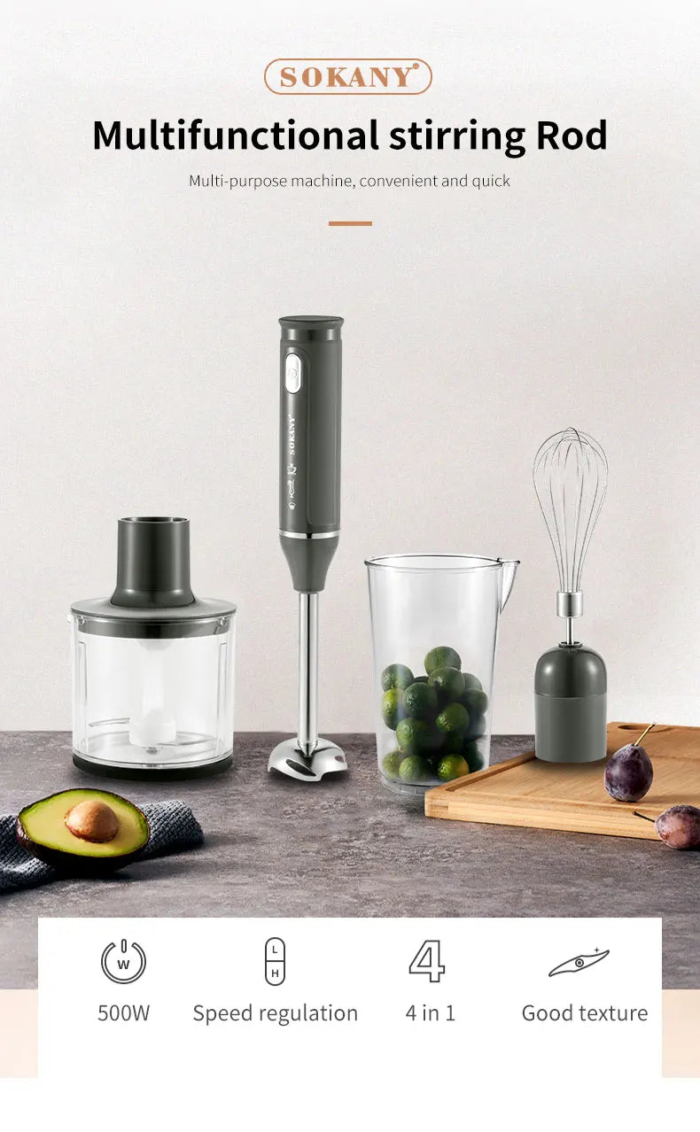 Mixeur plongeant 4 en 1 - 500W – Puissant et multifonction pour votre cuisine