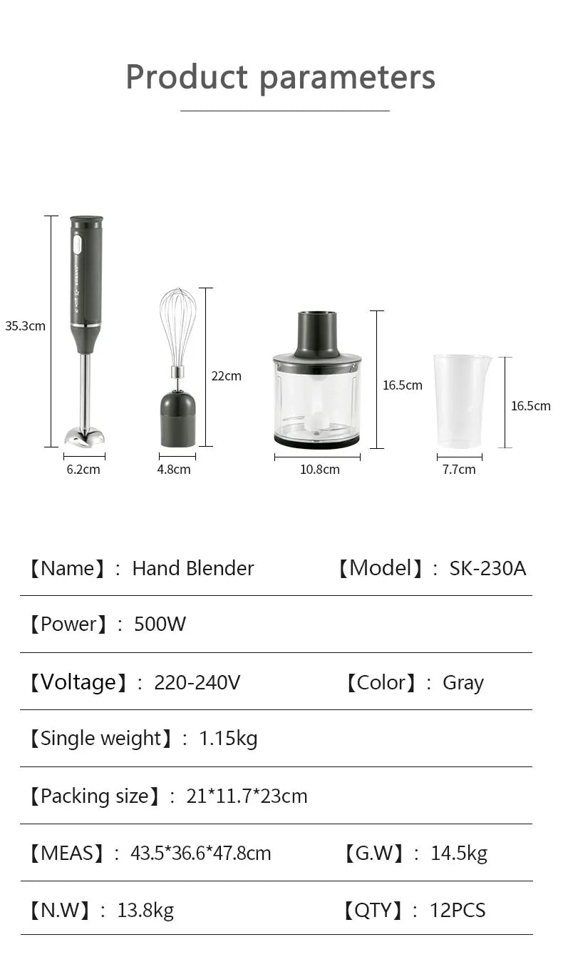 Mixeur plongeant 4 en 1 - 500W – Puissant et multifonction pour votre cuisine