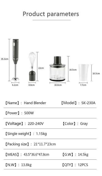 Mixeur plongeant 4 en 1 - 500W – Puissant et multifonction pour votre cuisine