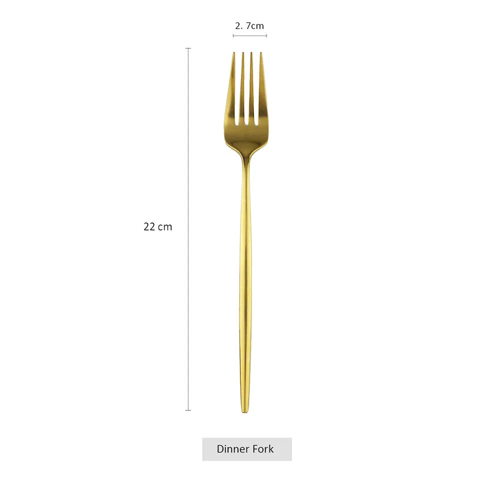 Lot De 6 Fourchettes A Dîner Dorées Design British Slim - Acier Inoxydable - Couleur Or