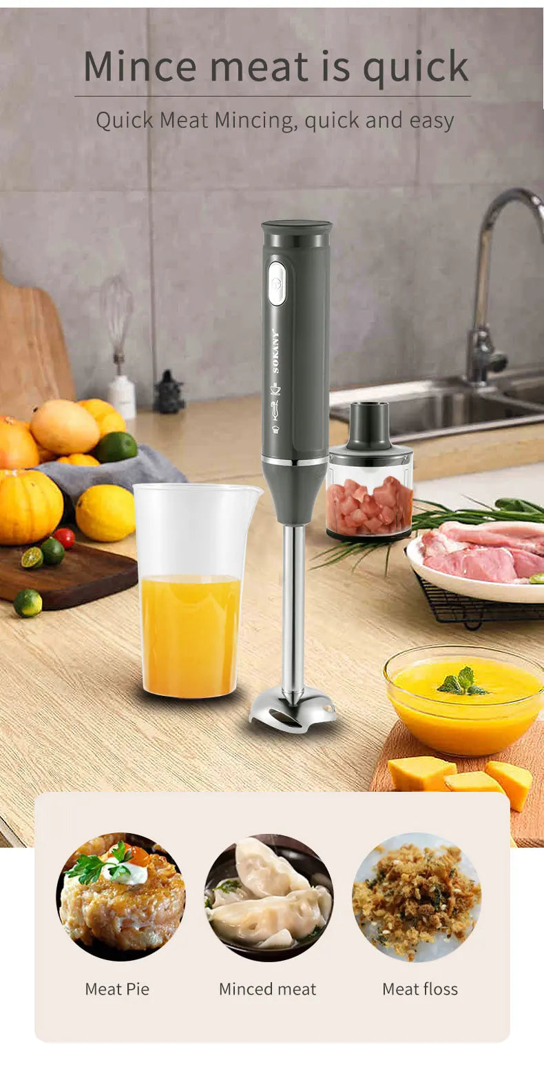 Mixeur plongeant 4 en 1 - 500W – Puissant et multifonction pour votre cuisine